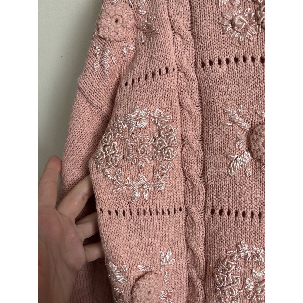 VTG 90s 2000s Y2K Worthington XL Knit Sweater Coquette Floral Shabby Chic Pink‎ - Picture 3 of 5